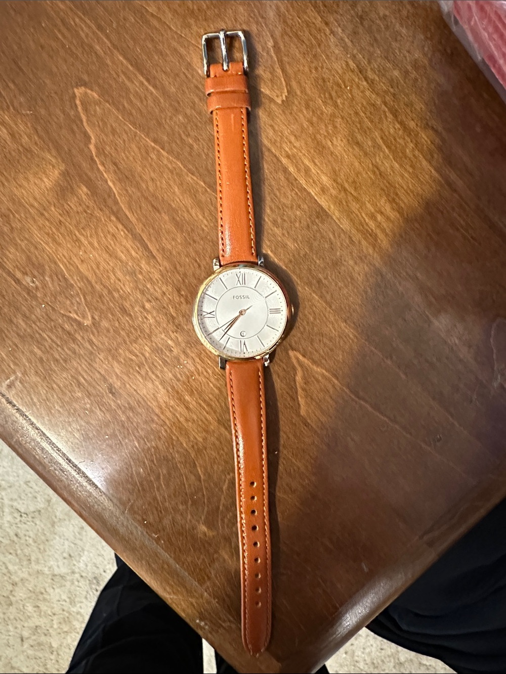 Fossil Women's Round Watch with Orange Leather Strap and Gold Accents